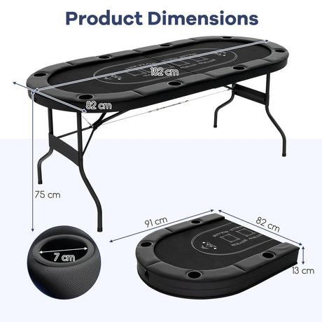 1.8m Foldable Poker Table for Blackjack Texas Holdem Casino Leisure Game-Blue