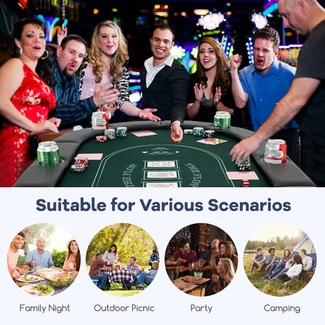 1.8m Foldable Poker Table for Blackjack Texas Holdem Casino Leisure Game-Green