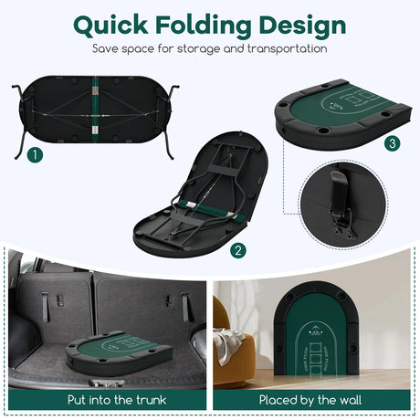 1.8m Foldable Poker Table for Blackjack Texas Holdem Casino Leisure Game-Green