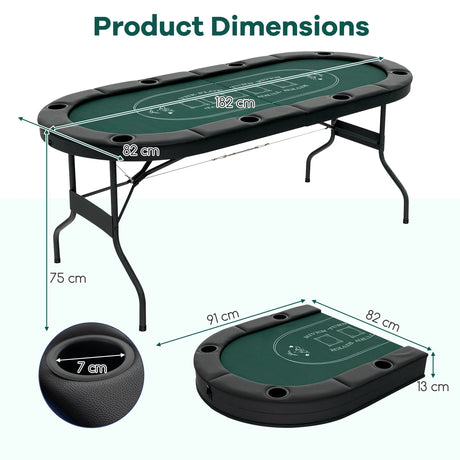 1.8m Foldable Poker Table for Blackjack Texas Holdem Casino Leisure Game-Green