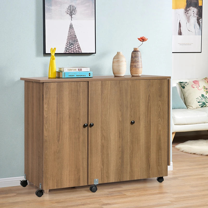 Folding sewing table versatile craft table with wide worktop 158 x 50 x 75 cm brown