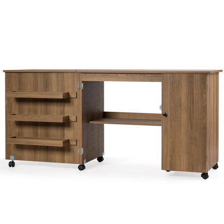 Folding sewing table versatile craft table with wide worktop 158 x 50 x 75 cm brown