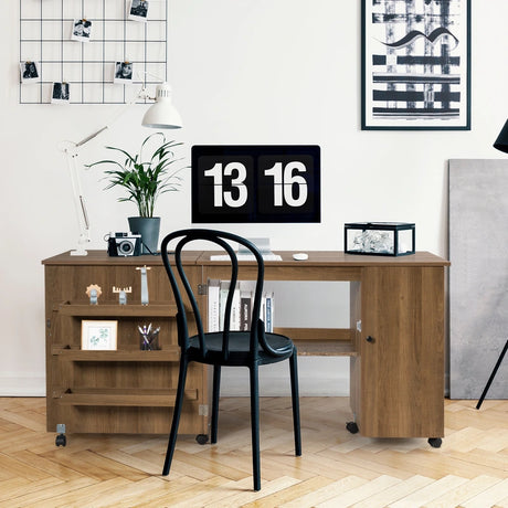 Folding sewing table versatile craft table with wide worktop 158 x 50 x 75 cm brown