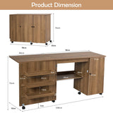 Folding sewing table versatile craft table with wide worktop 158 x 50 x 75 cm brown