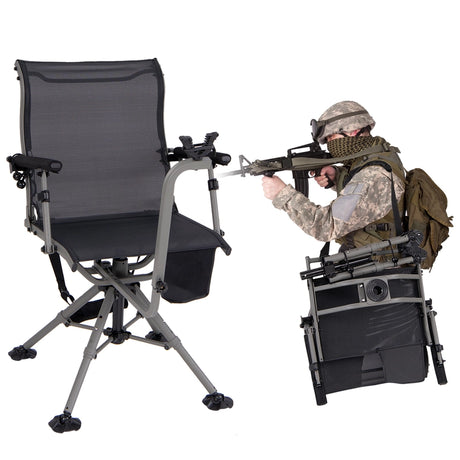 Foldable Shooting and Hunting Chair with 3 Position Adjustable Legs-Black