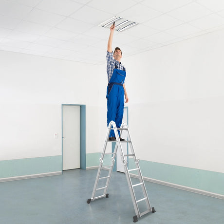 7-in-1 Folding Aluminum Ladder with Anti-Skid Pedal
