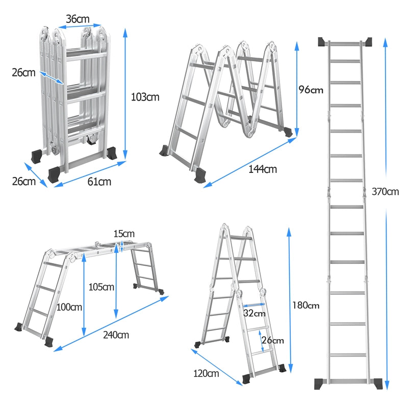 7-in-1 Folding Aluminum Ladder with Anti-Skid Pedal