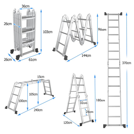 7-in-1 Folding Aluminum Ladder with Anti-Skid Pedal