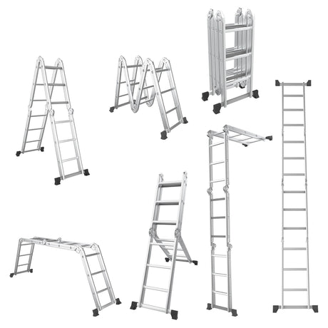 7-in-1 Folding Aluminum Ladder with Anti-Skid Pedal