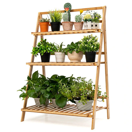 Folding Bamboo Plant Stand for Garden