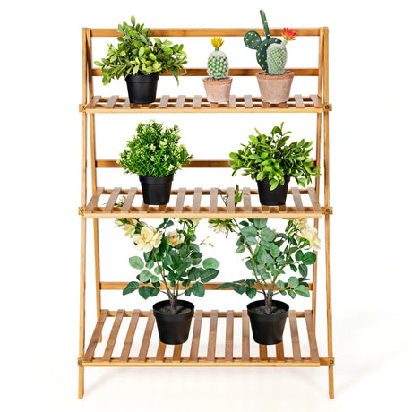 Folding Bamboo Plant Stand for Garden