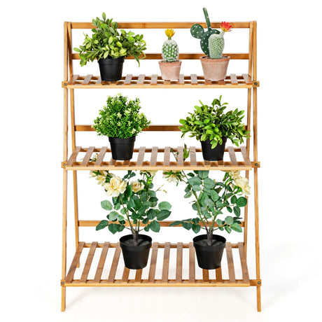 Folding Bamboo Plant Stand for Garden