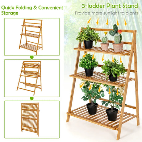 Folding Bamboo Plant Stand for Garden