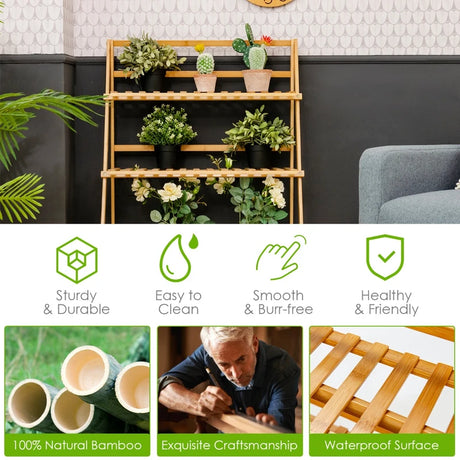Folding Bamboo Plant Stand for Garden