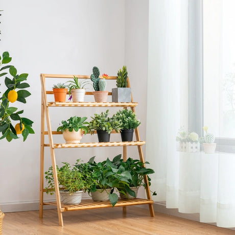 Folding Bamboo Plant Stand for Garden