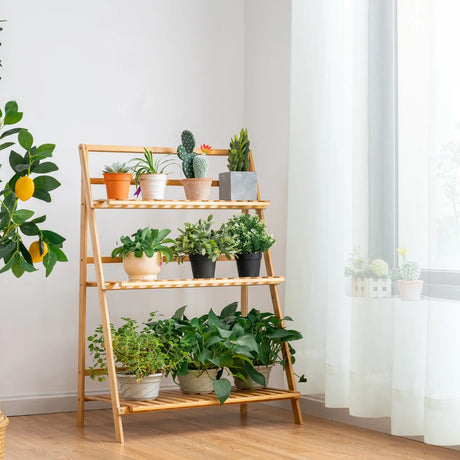 Folding Bamboo Plant Stand for Garden