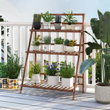 Folding Bamboo Plant Stand for Living Room Patio Garden Balcony Porch-Coffee