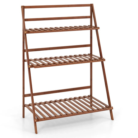 Folding Bamboo Plant Stand for Living Room Patio Garden Balcony Porch-Coffee