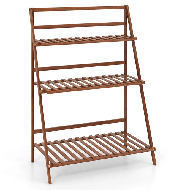 Folding Bamboo Plant Stand for Living Room Patio Garden Balcony Porch-Coffee