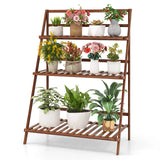Folding Bamboo Plant Stand for Living Room Patio Garden Balcony Porch-Coffee
