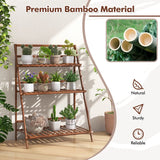 Folding Bamboo Plant Stand for Living Room Patio Garden Balcony Porch-Coffee