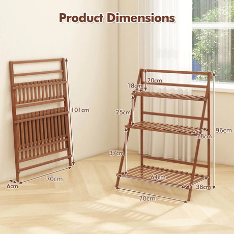 Folding Bamboo Plant Stand for Living Room Patio Garden Balcony Porch-Coffee