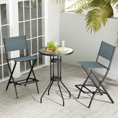 Folding Bar Stools Set of 2 Backrest Humanized Footrest-Blue