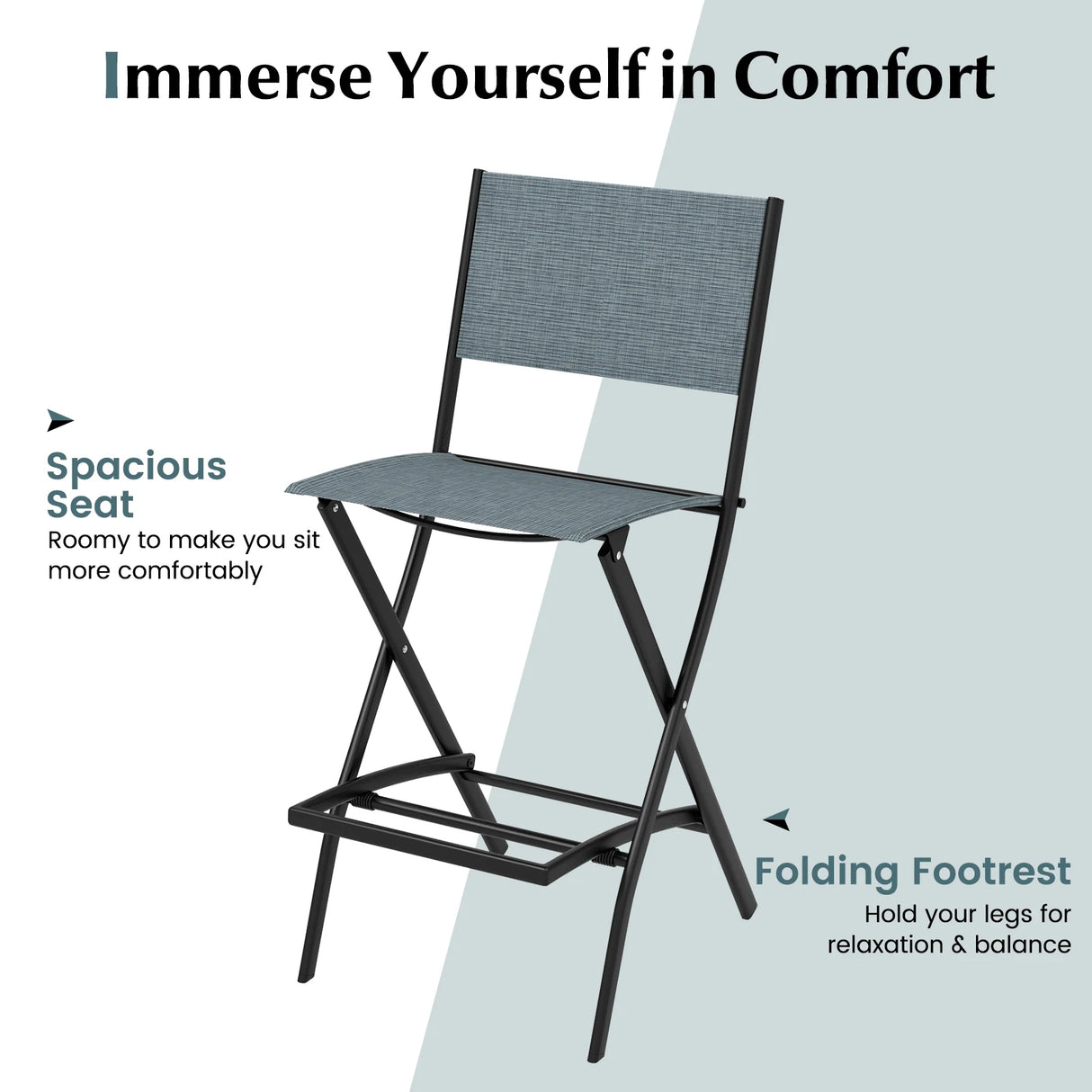 Folding Bar Stools Set of 2 Backrest Humanized Footrest-Blue