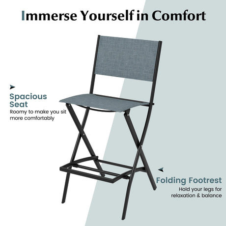Folding Bar Stools Set of 2 Backrest Humanized Footrest-Blue