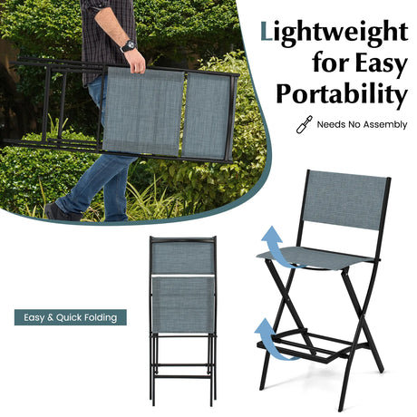 Folding Bar Stools Set of 2 Backrest Humanized Footrest-Blue
