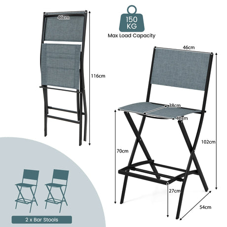 Folding Bar Stools Set of 2 Backrest Humanized Footrest-Blue