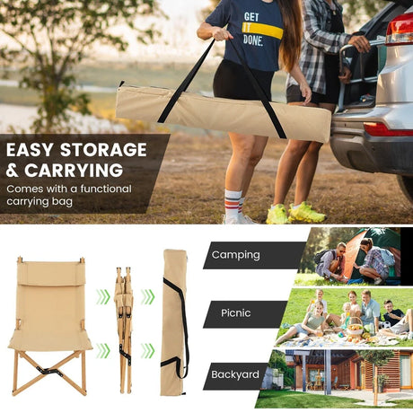 Portable Folding Camping Chair, Bamboo Chair w/ 2-Level Adjustable Backrest, Carrying Bag Included, Outdoor Portable Ultralight Canvas Chair for Picnic, Beach, Patio-0-1 piece