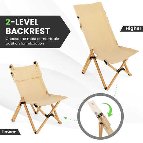 Portable Folding Camping Chair, Bamboo Chair w/ 2-Level Adjustable Backrest, Carrying Bag Included, Outdoor Portable Ultralight Canvas Chair for Picnic, Beach, Patio-0-1 piece