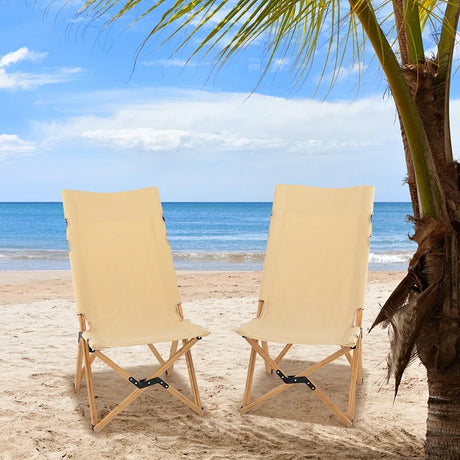Portable Folding Camping Chair, Bamboo Chair w/ 2-Level Adjustable Backrest, Carrying Bag Included, Outdoor Portable Ultralight Canvas Chair for Picnic, Beach, Patio-0-1 piece