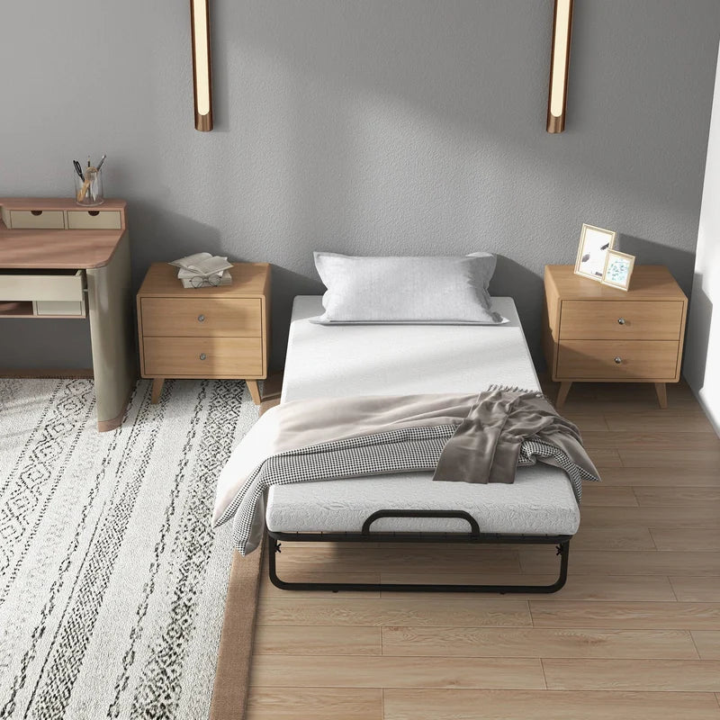Twin Size Metal Folding Bed with Memory Foam Mattress