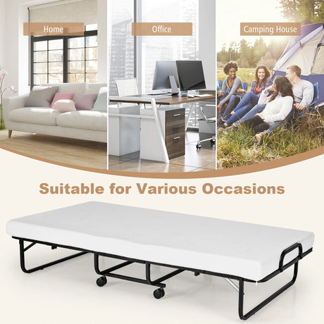 Twin Size Metal Folding Bed with Memory Foam Mattress