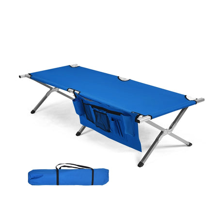 Folding Camping Cot Heavy-duty Camp Bed with Carry Bag-Blue