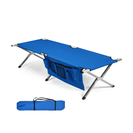 Folding Camping Cot Heavy-duty Camp Bed with Carry Bag-Blue