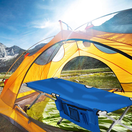 Folding Camping Cot Heavy-duty Camp Bed with Carry Bag-Blue