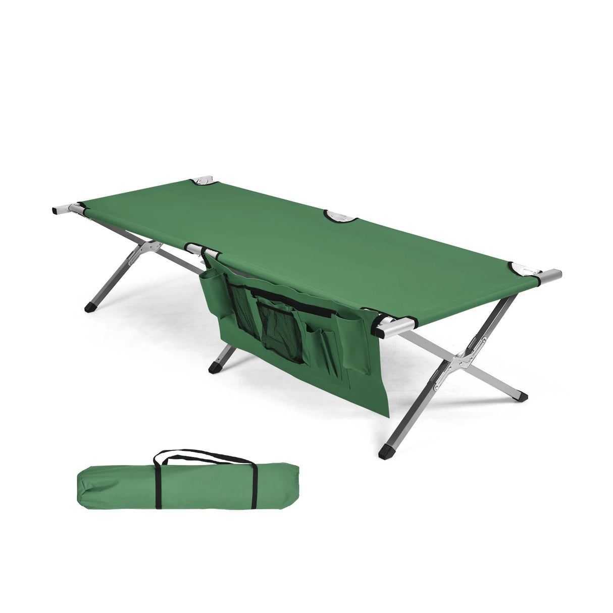 Folding Camping Cot Heavy-duty Camp Bed with Carry Bag-Green