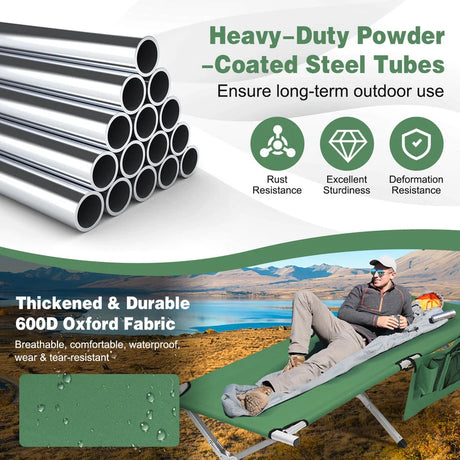 Folding Camping Cot Heavy-duty Camp Bed with Carry Bag-Green