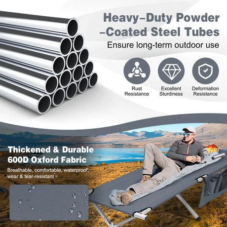 Folding Camping Cot Heavy-duty Camp Bed with Carry Bag-Gray