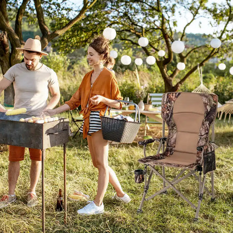 Folding Camping Chair with Armrests and Cup Holder for Fishing Hunting