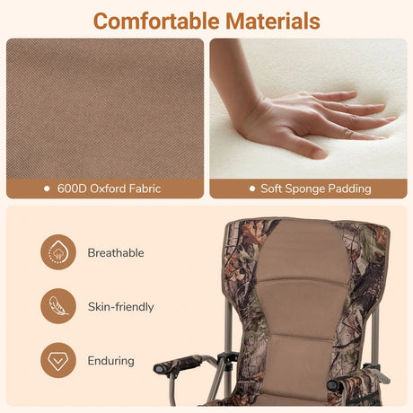 Folding Camping Chair with Armrests and Cup Holder for Fishing Hunting