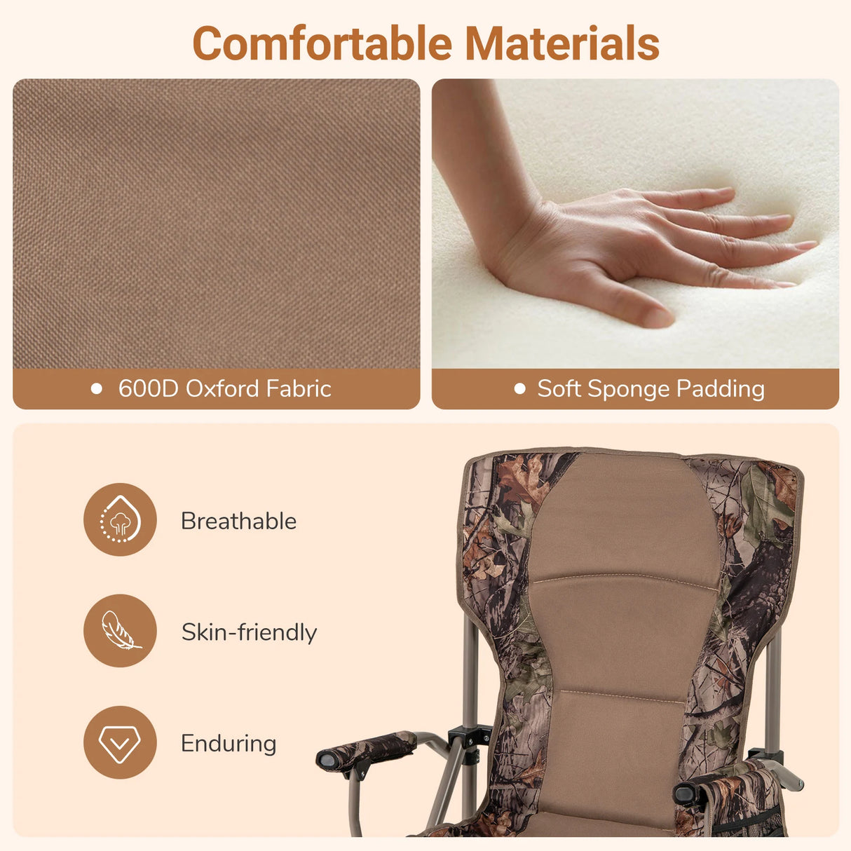 Folding Camping Chair with Armrests and Cup Holder for Fishing Hunting