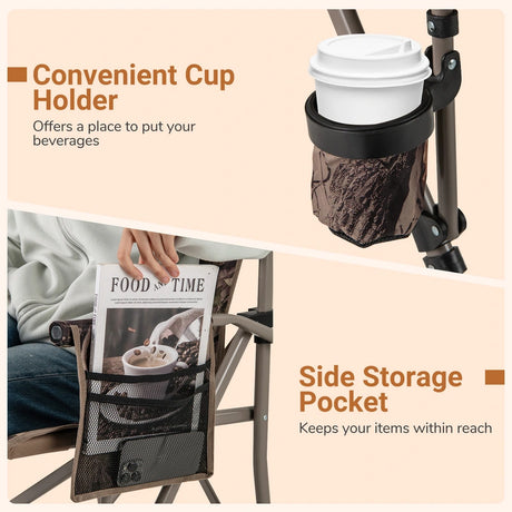 Folding Camping Chair with Armrests and Cup Holder for Fishing Hunting