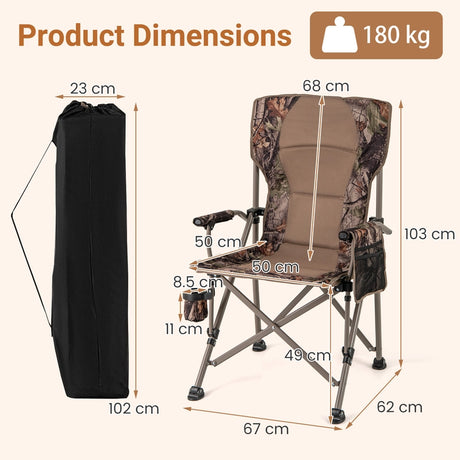 Folding Camping Chair with Armrests and Cup Holder for Fishing Hunting