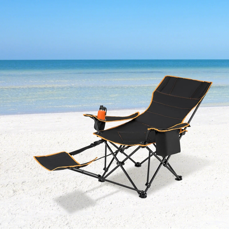 Folding Camping Chair with Footrest Camping Lounge Chair with Carry Bag-Black