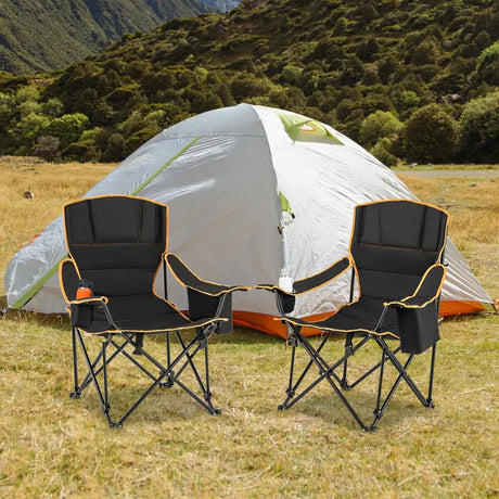 Folding Camping Chair with Footrest Camping Lounge Chair with Carry Bag-Black