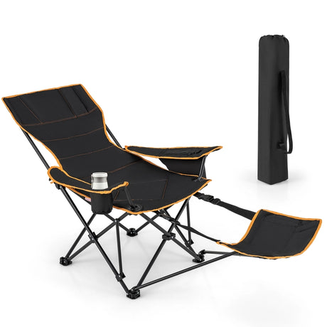 Folding Camping Chair with Footrest Camping Lounge Chair with Carry Bag-Black